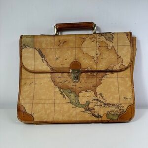 Auth ALVIERO MARTINI CLASSE WORLD MAP Business Hand Bag Brieffcase
